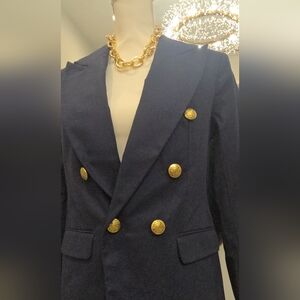 Navy Double-Breasted Blazer with Gold Buttons